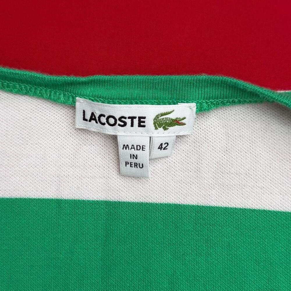 Vintage Lacoste Women's‎ Green and White Striped V-Neck T-Shirt - Picture 3 of 7